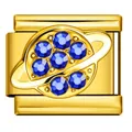 Gold stainless steel Italian charm link featuring a blue rhinestone planet motif - Golden Blue Rhinestone Saturn Style (ICJ3235-4) / 1 Piece / Gold