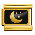 Link per charm italiano oro con luna e stelle per bracciali modulari in acciaio inox - Base Argento Stile Luna Stelle Nero Oro (ICP-YC342-11SD)