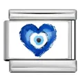 Maglia per charm italiano in acciaio inossidabile con malocchio blu a forma di cuore - Forma di Cuore (ICP-YCAA0040-1) / Argento