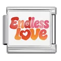 Italian charm link module in stainless steel with colorful Endless Love heart design - Silver Base Endless Love Style (ICP-JCAA0126-1)