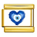 Charm modulare in acciaio inossidabile dorato con malocchio a forma di cuore blu per fai-da-te - Forma di Cuore (ICP-YCAA0040-2) / Oro