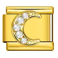 Gold-plated stainless steel Italian charm link featuring a rhinestone crescent moon design - Golden Rhinestone Crescent Moon (ICJ3236-2) / 1 Piece