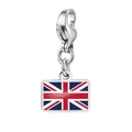Hochglanzpolierter Edelstahl-Charm mit Karabinerverschluss und Union-Jack-Flaggenanhänger - Vereinigtes Königreich Flagge Anhänger (RS-TPG573-1-UK) / 7x10mm