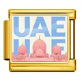 Gold stainless steel Italian modular charm with pink UAE mosque landmark design - UAE (ICP-JCAA0081-2)