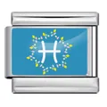 Charme italien modulaire en acier inox avec motif du signe du zodiaque Poissons bleu - Poissons / Base Argentée