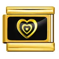 Charm modulare italiano di lusso placcato in oro con design a triplo cuore nero - Base Oro Stile Cuore Triplo Nero Oro (ICP-YC342-12GD)