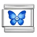 Charm link italiano in acciaio inox con farfalla blu e motivo dell'occhio del male - Farfalla (ICP-YCAA0041-1) / Argento
