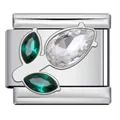 Stainless steel Italian charm link with emerald green and clear crystals floral design - Silver Green Gem Flower Style (ICJ3240-4) / 1 Piece