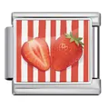 Stainless steel Italian charm link featuring a strawberry design on red stripes - Strawberry Style (JCAA0092-1)