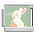 Italian modular charm link in stainless steel featuring a cute Easter bunny and egg - Bunny with Egg (ICP-JCAA0176-1)