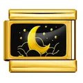Charm italiano in acciaio inossidabile dorato con luna e stelle - Base Oro Stile Luna Nuvola Nero Oro (ICP-YC342-13GD)
