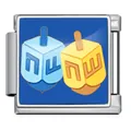Hanukkah jüdische Kultur Dreidel italienisches Charm-Glied aus blauem und gelbem Edelstahl - 两个陀螺Dreidel(ICP-JFAA0099-1) / Silber