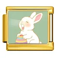 Gold plated stainless steel Italian modular charm link featuring cute Easter bunny and egg - Bunny with Egg (ICP-JCAA0176-2)