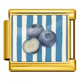 Gold-toned stainless steel Italian modular charm featuring a blueberry art illustration - Blueberry Style (JCAA0094-2)