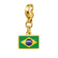 Edelstahlanhänger mit Karabinerverschluss und einer rechteckigen Flagge von Brasilien - Goldener Brasilien-Flaggen-Anhänger (Nur Anhänger) (RS-TPG573-2-BR) / 7x10mm