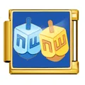 Italienisches Charm-Glied aus vergoldetem Edelstahl mit Hanukkah-Dreideln auf Blau - 两个陀螺Dreidel(ICP-JFAA0099-2) / Gold