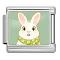 Stainless steel Italian modular charm link featuring cute white Easter rabbit motif - Bunny with Scarf (ICP-JCAA0177-1)