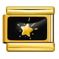 Charm italiano in acciaio inossidabile dorato con design a stella in smalto nero - Base Argento Stile Stella Brillante Nero Oro (ICP-YC342-14SD)