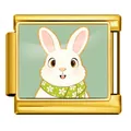 Italian modular charm link in gold stainless steel with cute Easter rabbit pattern - Bunny with Scarf (ICP-JCAA0177-2)
