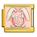 Gold Italian modular bracelet charm featuring a pink Easter egg and bunny design - Daisy Rabbit Ear Egg (ICP-JCAA0157-2)