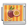 Stainless steel Italian charm link with passion fruit illustration on striped background - Passion Fruit Style (JCAA0096-1)