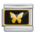 Charm modulare italiano in acciaio inossidabile con sagoma di farfalla d'oro su nero - Base Argento Stile Farfalla Nero Oro (ICP-YC342-15SD)