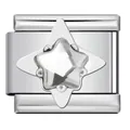 Premium stainless steel Italian charm link featuring a clear star-shaped crystal inlay - Silver Clear Star (ICJ3232-3) / 1 Piece