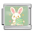 Premium stainless steel Italian charm link featuring a cute Easter bunny and egg - Bunny with Egg and Stars (ICP-JCAA0178-1)