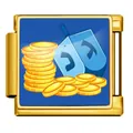 Maillon de charme italien Hanoukka avec toupie dreidel et pièces d'or pour bracelet - 陀螺与金币Dreidel & Gelt(ICP-JFAA0100-1) / Argent