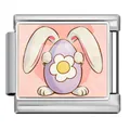 Stainless steel Italian modular charm featuring a cute Easter bunny and egg design - Purple Floral Rabbit Ear Egg (ICP-JCAA0158-1)