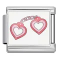 Pink heart handcuff Italian charm link in stainless steel for modular bracelets - Silver Base Heart Handcuffs Style (ICP-JCAA0130-1)