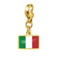 Poliertes goldenes Edelstahl-Karabiner-Charm mit einem italienischen Flaggen-Anhänger - Goldener Italien-Flaggen-Anhänger (Nur Anhänger) (RS-TPG573-2-IT) / 7x10mm