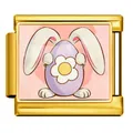 Gold Italian modular bracelet charm link featuring a cute Easter bunny with an egg. - Purple Floral Rabbit Ear Egg (ICP-JCAA0158-2)