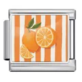 Stainless steel Italian charm link featuring orange fruit pattern on orange stripes - Orange Style (JCAA0097-1)