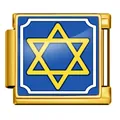 Breloque modulaire italienne dorée avec étoile de David jaune sur fond émail bleu. - 大卫之星Star of David(ICP-JFAA0101-2) / Or