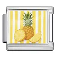 Italian modular charm featuring a vibrant pineapple illustration on a yellow striped background - Pineapple Style (JCAA0098-1)