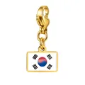 Vergoldeter Edelstahl-Karabineranhänger mit südkoreanischer Flagge Design - Goldener Südkorea-Flaggen-Anhänger (Nur Anhänger) (RS-TPG573-2-KR) / 7x10mm