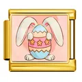 Gold stainless steel Italian charm link featuring a cute Easter bunny and egg design - Wavy Star Rabbit Ear Egg (ICP-JCAA0159-2)
