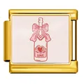 Gold Italian charm link featuring love bottle and pink bow design for DIY jewelry - Gold Base LOVE Bow Wine Bottle Style (ICP-JCAA0131-2)