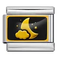 Charm italiano in acciaio con luna e stelle su smalto nero - Base Argento-Stile Luna E Nuvola Nero Oro(ICP-YC342-17SD)