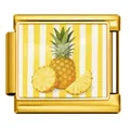 Gold stainless steel Italian charm bracelet link featuring a vibrant yellow pineapple motif - Pineapple Style (JCAA0098-2)