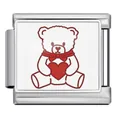 Stainless steel Italian charm link featuring a cute teddy bear holding a red heart - Silver Base Hug Heart Bear Style (ICP-JCAA0132-1)