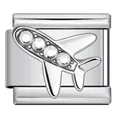 Stainless steel Italian charm link featuring a silver airplane with crystal inlay - Silver Airplane Rhinestone (ICJ3237-1) / 1 Piece