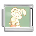 Stainless steel Italian charm link with cute cartoon rabbit holding ice cream design. - Bunny with Three Spheres (ICP-JCAA0181-1)