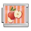 Italian charm link with red apple illustration in stainless steel for DIY bracelets - Apple Style (JCAA0099-1)