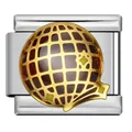 Gold-toned grid globe pattern Italian modular link charm for DIY charm bracelets - Globe (ICJ3413-2) / 1 Piece/Pack