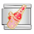 Personalisiertes italienisches Charm-Armbandglied mit rosa Emaille-Flaschen-Design - Rosa Flasche (ICJ3415-1)