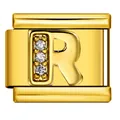 Link charm italiano in acciaio oro con lettera R in strass per bracciale - Lettera R (J3525) / Oro