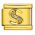 Maglia charm italiana in acciaio dorato con lettera S e strass scintillanti - Lettera S (J3525) / Oro