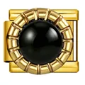 Italian charm bracelet link in gold-tone stainless steel with a black gemstone - Gold Black Bead Center Style (ICJ3758)
